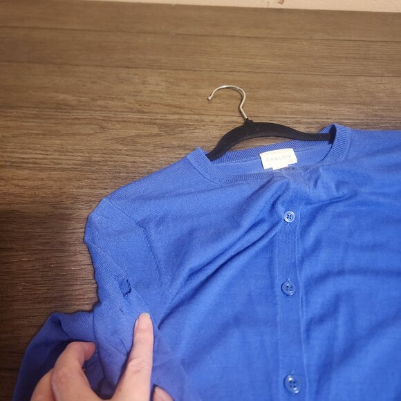 Caslon Crew neck Button Up Cardigan Blue Med- Hole in sleeve - Picture 7 of 10